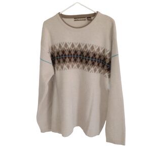 XG Men's Brown Pullover Sweater with Argyle Stripe Chest Arms Brown XL